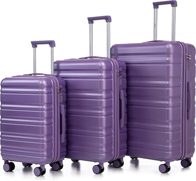 GDFStudio 20/24/28 Inch 3 Piece Luggage Set, ABS Hard Shell Spinner Suitcase with 360° Silent Wheels, Expandable Capacity,Combination Lock, Retractable Handle,Carry On & Checked Suitcases,Purple by GDFStudio