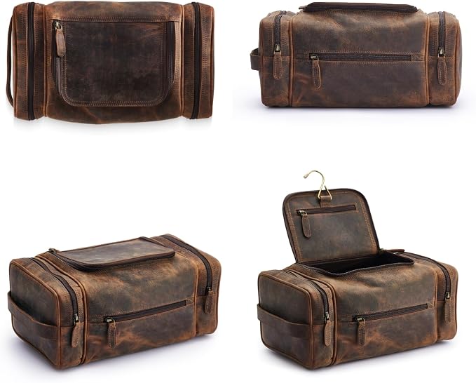 NomadCraftsCo. Extra Large Leather Toiletry Bag for Men - Premium Leather Men's Toiletry Bag for Travel, Dopp Kit, Pouch, Large Travel Organizer - Image 2