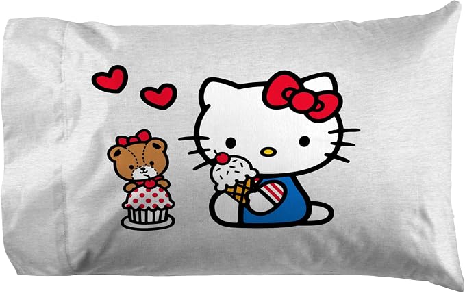 Jay Franco Sheet Set with Fitted, Flat Sheets & Pillow Cover - Ultra-Soft Bedding with Pillowcase for Room Decor, Red - Hello Kitty, 4 Piece Queen - Image 4