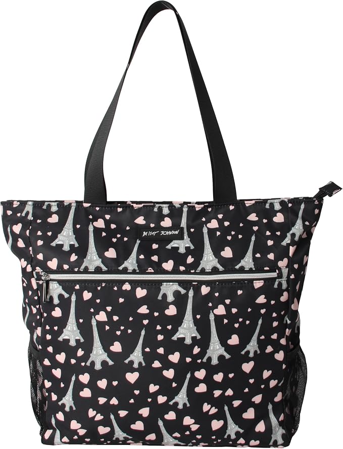 Betsey Johnson 15.6 Inch Zipper Beach Tote Bag Lightweight Large Durable Polyester with Mesh Side Pockets for Gym Work | 15.6 Inch by BETSEYJOHNSON