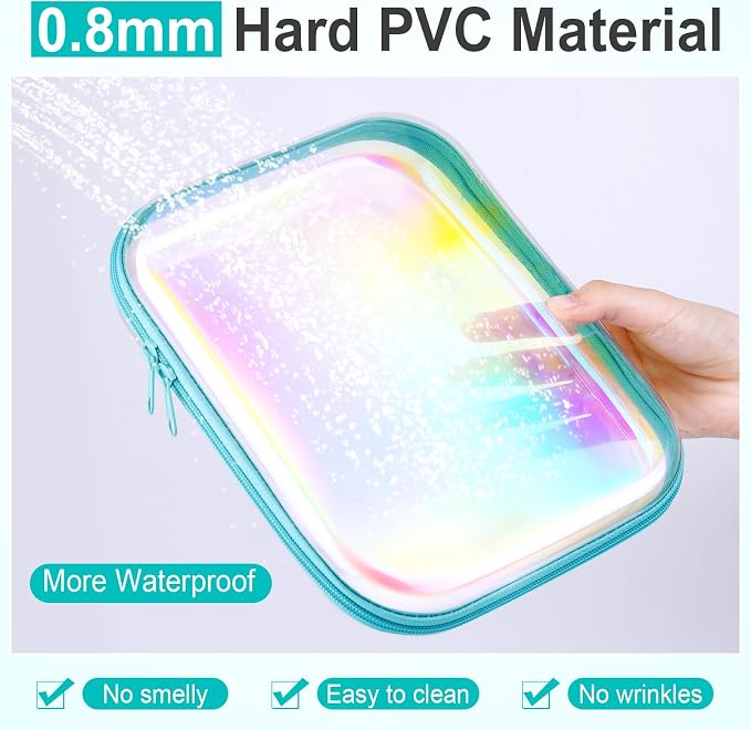 Sanwuta 6 Pcs Clear Hard Zipper Case Plastic Zipper Pouches Transparent Makeup Bag Pencil Case Pouches Toiletry Diaper Bag for Travel Toy Storage Organizer Bins(Holographic,9.84 x 7.87 x 2 Inch) - Image 4