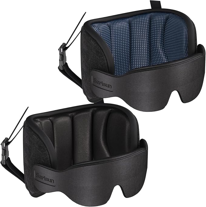 SARISUN Travel Pillows for Airplanes, Airplane Pillow with Sleeping Eye Mask, Travel Neck Pillow for Car, Road Trip Car Headrest, 2-Pack Airplane Travel Essentials, Black and Mottled Blue by SARISUN