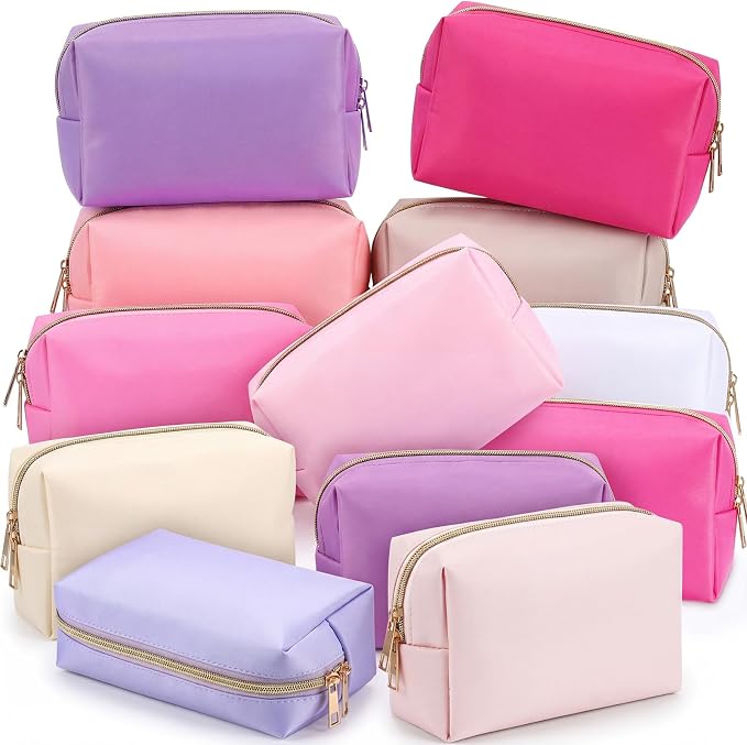Kigeli 12 Pcs Nylon Makeup Bag Bulk Cosmetic Pouches Preppy Cosmetic Bag for Women Waterproof Travel Zipper Organizer Little Outdoor Accessory Makeup(Nylon, Foam,Soft Color) by Kigeli