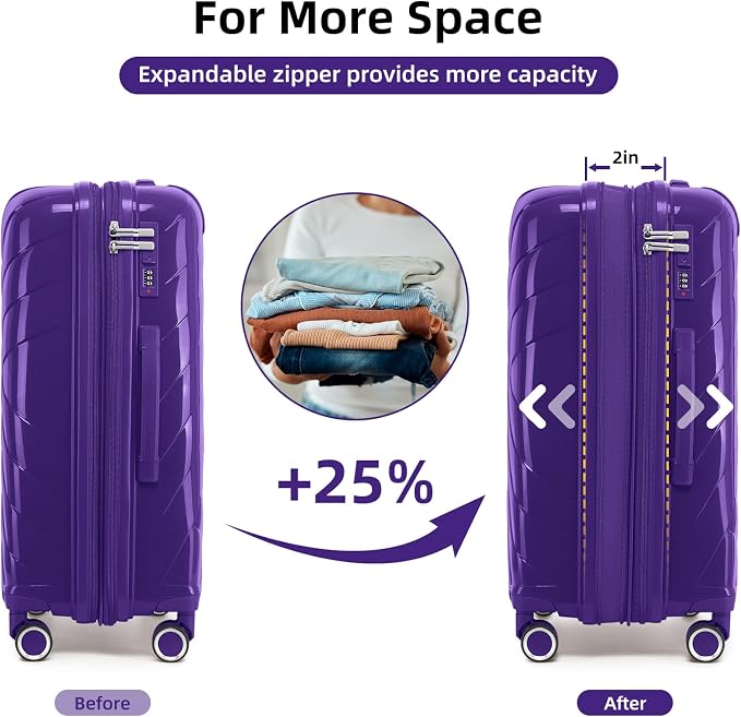 Carry On Luggage 22x14x9 Airline Approved, 20 Inch Expandable Hardshell Luggage Carry-on Suitcases with Spinner Wheels, Carry On Suitcase Set for Women (PURPLE) - Image 3