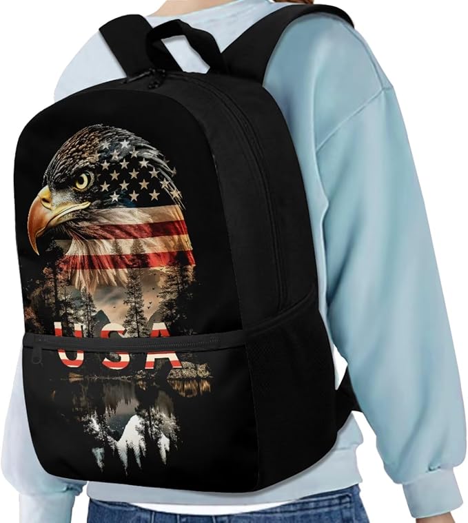 Eagle Backpack for Kids Boys Backpack with Lunch Box Water Bottle Holder and Soft Pencil Case 4PCS Bookbag with Front Pocket for School Teens 17 inch Large Capacity School Bag with Side Pocket - Image 2
