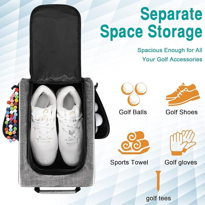 Wolt 2 Pcs Golf Shoe Bag for Travel- Zippered Shoes Carrier Bags with Ventilation & Double Outside Accessory Pocket for Socks, Tees, Golf Balls, Etc. for Women and Men (Black+Grey) - Image 4