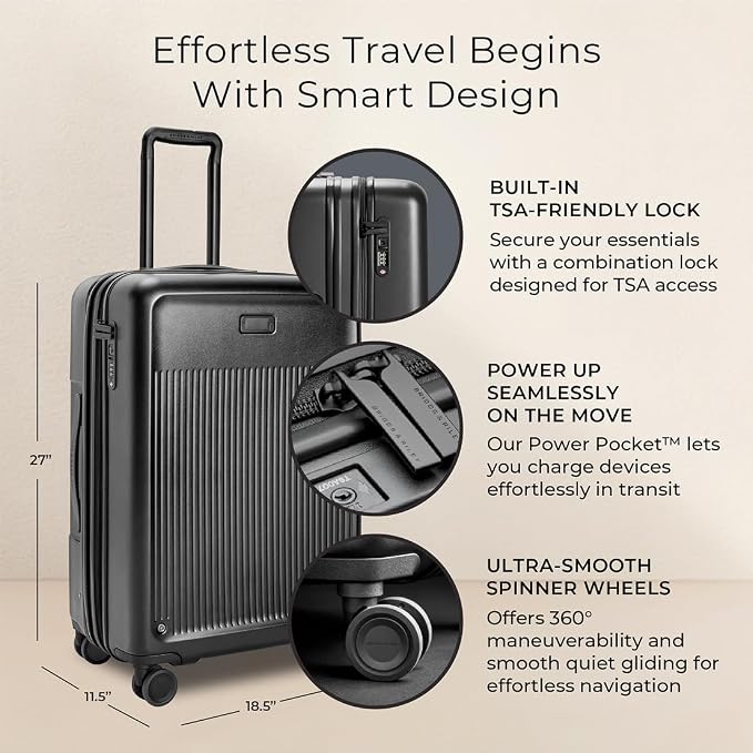 Briggs & Riley 27" Medium Expandable Spinner - Checked Luggage for Travel, Suitcases with Wheels, Hardside Rolling Bag for Men & Women, Self-Repairing Zipper - Sympatico Collection, Black - Image 2