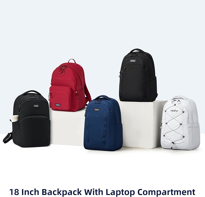 HanTrip Carry On Travel Backpack For Women, 18 Inch Water Resistant Large Backpack Lightweight Bookbag For Men, 8x14x18 Personal Item Bag Casual Daypack Backpacks For Work Office Commuter (Navy Blue) - Image 11