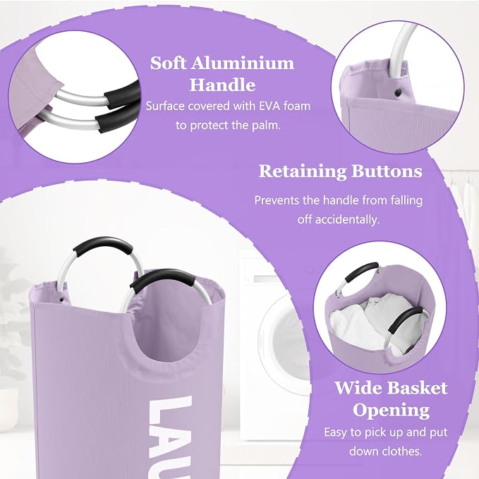 Set of 2 Collapsible Laundry Baskets with Handles, 95L Big Laundry Hampers for Bedroom, Waterproof Clothes Baskets, Independent Dirty Clothes Hamper for Travel, Nursery, Purple/Blue - Image 7