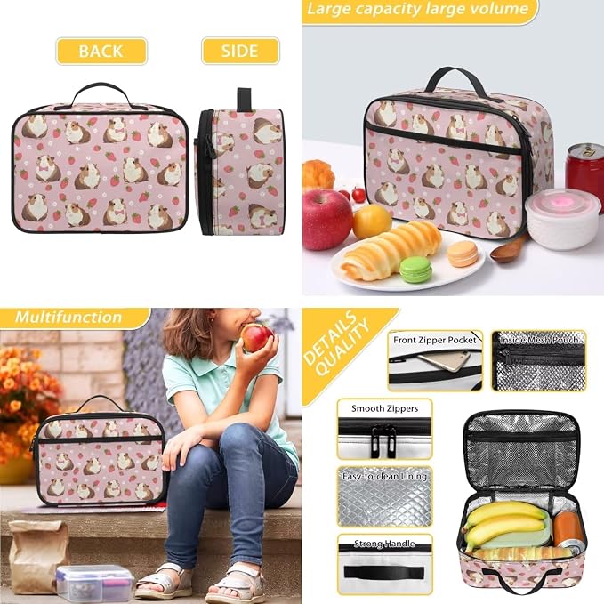 Guinea Pig Backpack for School Girl's Backpacks Set Kids Schoolbag for Girl with Lunch Bag and Pencil Case 3 in 1 Rucksack 17 Inch Casual Daypack Strawberry School Bag - Image 4