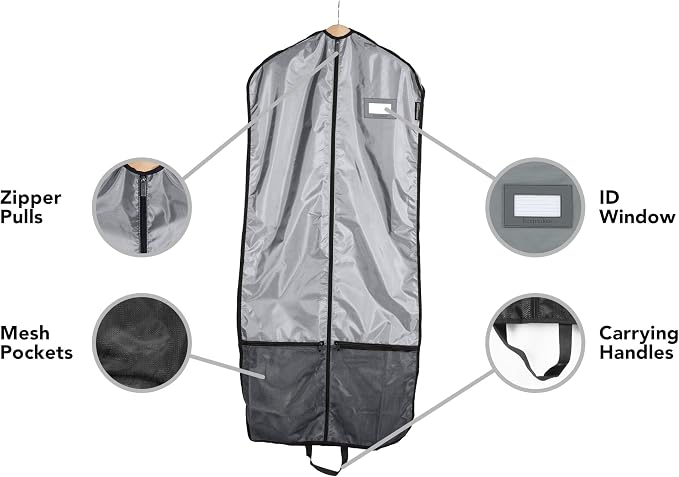 Covermates Deluxe Garment Bag Set for Closet Storage & Travel – Heavy Duty Hanging Suit & Dress Bags with ID Window, Accessory Pockets & Carrying Handles – Premium Wardrobe Protection, Grey - Image 5