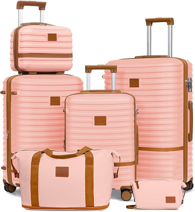 Joyway Luggage Set 3 Piece Suitcase Sets with Spinner Wheel,Hardside Expandable Travel Laggage with TSA Lock (20/24/28 Pink brown by Joyway