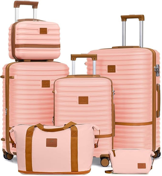 Joyway Luggage Set 3 Piece Suitcase Sets with Spinner Wheel,Hardside Expandable Travel Laggage with TSA Lock (20/24/28 Pink brown by Joyway