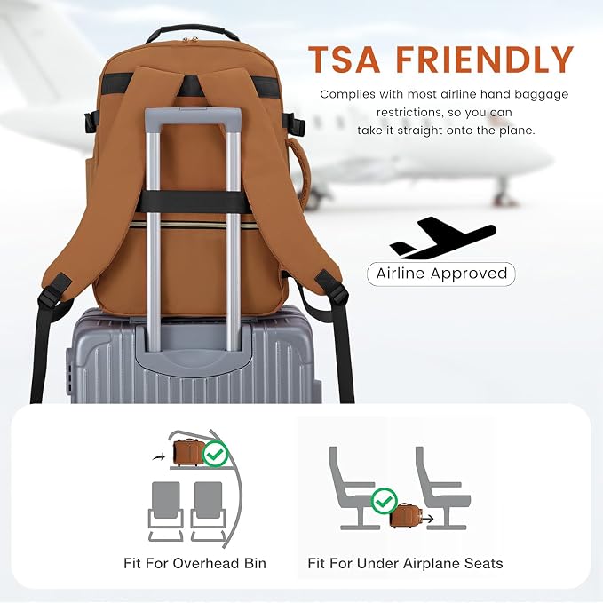 LOVEVOOK 40L Large Travel Backpack for Women Men, 17 Inch Carry on Backpack for Traveling on Airplane, Personal Item Travel Bag Airline Approved, Business Causal Weekender Backpack, Brown Yellow-Black - Image 3
