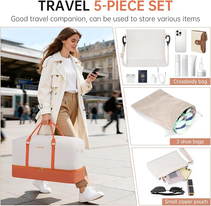 Weekender Bag for Women, 5 Pcs Set Carry on Overnight Bag, 23" Large Travel Duffel Bag with Waterproof Shoe Compartment for Weekend Travel Business Trip - Image 6