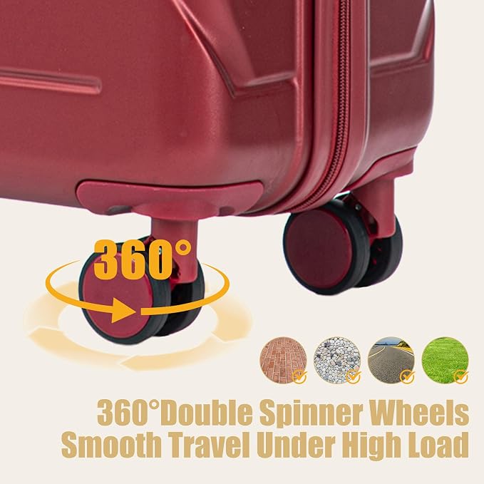 GDFStudio 28" ABS Hardshell Checked Luggage, Large Capacity Travel Suitcase with Scratch Resistant Surface, 360° Silent Spinner Wheels, Combination Lock, Telescopic Handle and Side Hooks, Wine Red - Image 8
