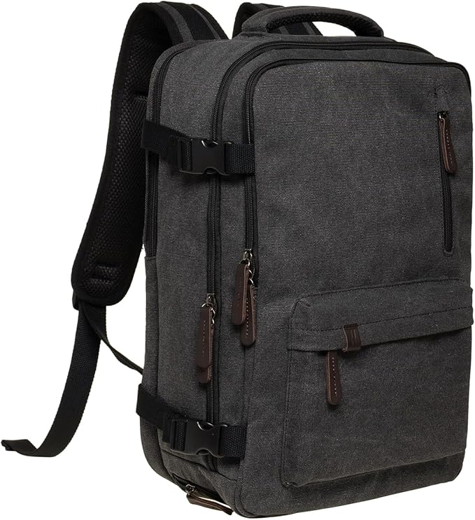 KAUKKO Canvas Travel Backpack, Personal Item Airline Approved, Carry On Backpack with Multi-Pockets and Shoe Pouch, fit 15.6 inch Laptop, 40L Weekender Bag, 11-BLACK by KAUKKO