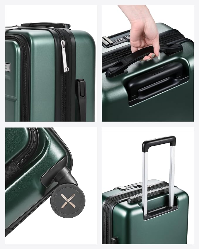 LUGGEX Carry On Luggage Front Opening 22x14x9 Airline Approved, Expandable Polycarbonate Suitcase with Front Pocket (Green, 20 Inch) - Image 7