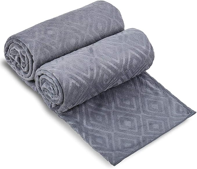 JML Large Microfiber Bath Towels Set of 2, 30" x 60", Oversized, Soft, Super Absorbent,Fast Drying, Perfect for Shower, Sauna,Gym, Sports,Travel, Fitness, Yoga - Grey Diamond Pattern by JML
