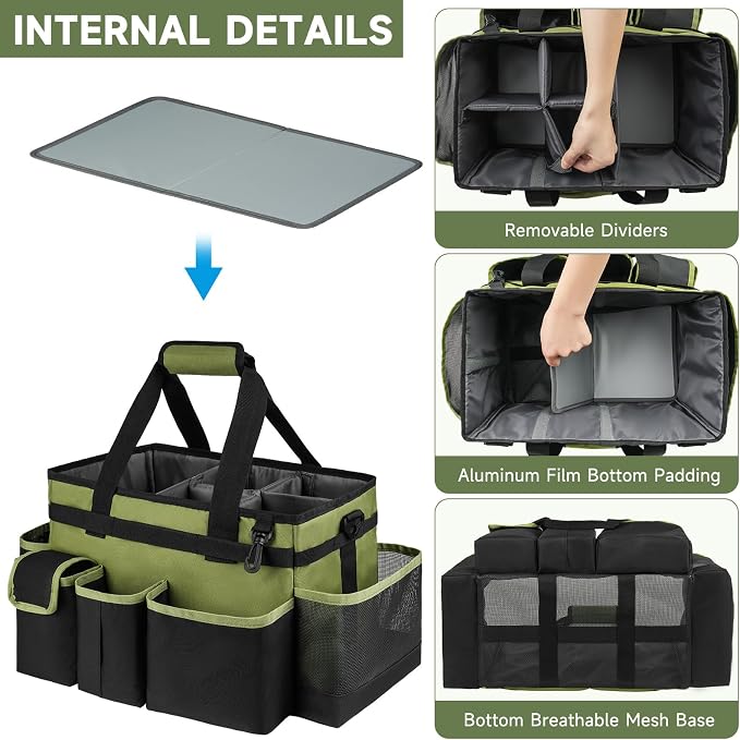 Cleaning Caddy,Large Cleaning Bags for Housekeepers,Cleaning Supplies Organizer with Handle,Green - Image 2