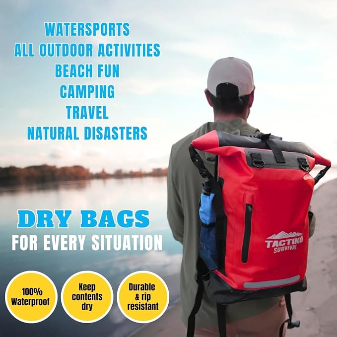 Tactiko Survival 35L Heavy-Duty 100% Waterproof Backpack | Roll Top Dry Bag - Image 3