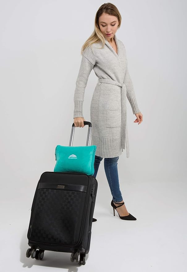 BlueHills Premium Soft Travel Blanket Pillow Warm Comfort Throw, Teal Green | 2 in 1 Travel Blanket Pillow, Soft Bag Pillowcase, Hand Luggage Belt & Backpack Clip, Flight Essentials, Gift for Traveler - Image 6
