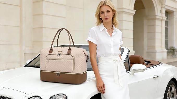 Weekender Bags for Women Travel, Under Seat Carry On Bags for Airplanes Overnight Bag with Shoe Compartment Luggage Sleeve, Foldie Travel Tote Bag Hospital Bag, Travel Gifts, Nude Brown - Image 2