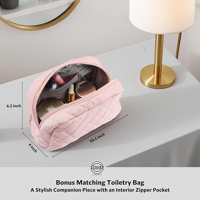 STOVER Women’s Convertible Garment Duffel Bag for Travel – 2-in-1 Carry-On Weekender/Overnight Tote - Wrinkle-Free Dresses, Suits & Clothes + Shoe Compartment & Bonus Toiletry Bag (Blush Pink) - Image 6