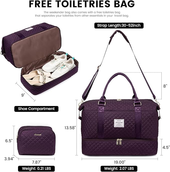 LOVEVOOK Travel Duffle Bag,Weekender Bags for Women with Shoe Compartment，Carry on Overnight Bag with Toiletry Bag,Gym Duffel Bag with Wet Pocket, Hospital Bags for Labor and Delivery - Image 2
