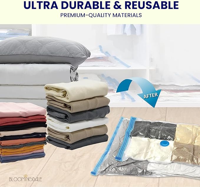 Bloomingdale Vacuum Bags For Travel Reusable Vacuum Bags For Clothes With Pump For Space Saving Ziplock Bags For Travel Packing Blankets Compression Vacuum Storage Bags Vacuum Bag- Set Of 9 (3M,3L,3J) - Image 4