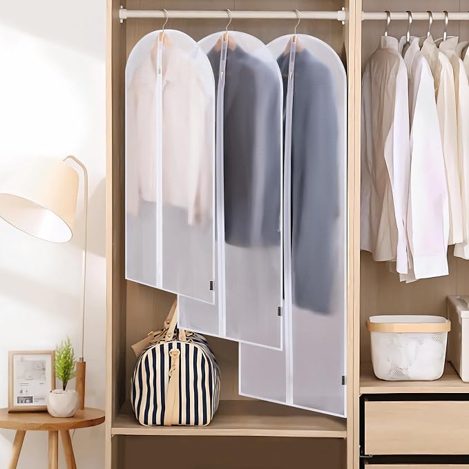BALEINE 40'' Translucent Garment Bags, 2 Packs PEVA Dress Bag for Closet Clothes Dresses Suit Coats Storage (White, 2PK) - Image 5