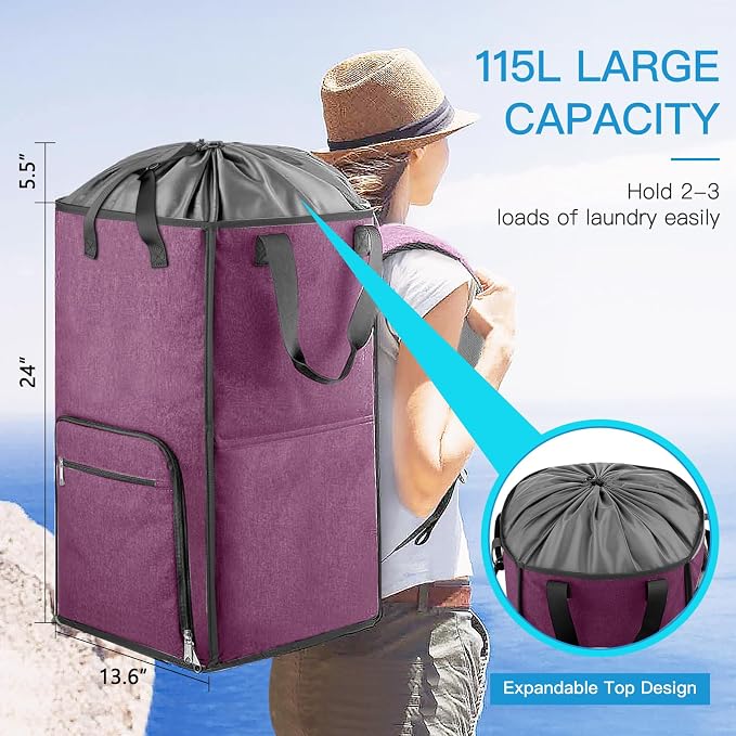Bukere Laundry Tote Basket, Laundry Backpack Bag for Guys Girls Boys, Collapsible Laundry Hamper for College Dorm Essentials, Portable Laundry Bag for Nursery, Bathroom, Bedroom, Swimming Pool - Image 2
