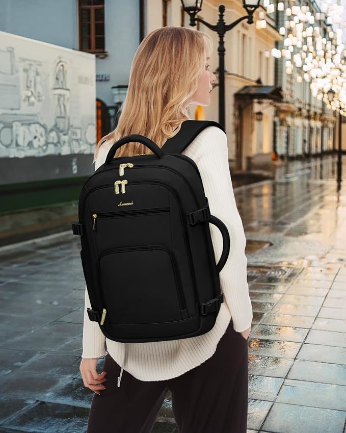 LOVEVOOK Carry On Travel Backpack for Women Men Flight Approved, 40L Personal Item Backpack for Airplanes, Business Weekender Overnight Daypack Fits 17 Inch Laptop, with 2 Packing Cubes, Black - Image 9
