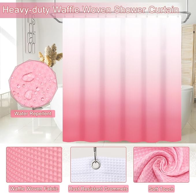 XLHOMO Bathroom Accessories,Bathroom Set with Shower Curtain,Rugs,Trash Can,Lotion Soap Dispenser,Toothbrush Holder,Soap Dish, Tags with Tray（Pink1 ），（Bath Set+Shower Curtain+Bath Rugs） - Image 5