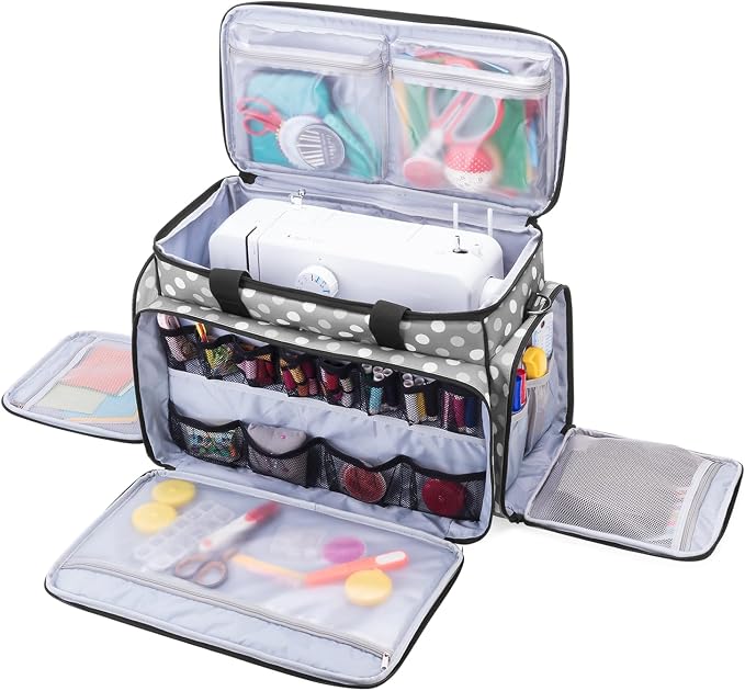 LUXJA Sewing Machine Case with Removable Padding Pad, Gray Dots | Travel Case for Most Standard Sewing Machines & Accessories, Bag Only by Luxja