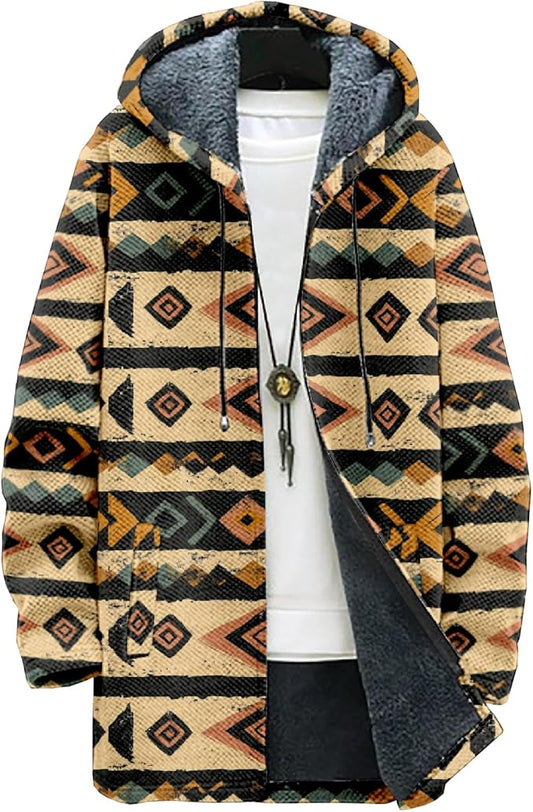 Full Zip Hoodies for Men Long Fleece Lined Knitted Hoodies with Pockets Fashion Coat Warm Cardigan for 2024