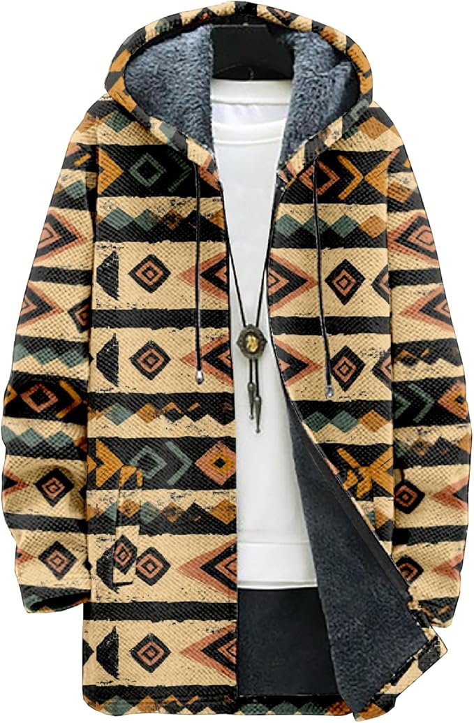 Full Zip Hoodies for Men Long Fleece Lined Knitted Hoodies with Pockets Fashion Coat Warm Cardigan for 2024