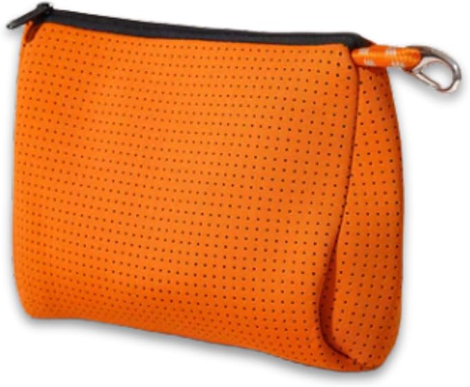 POPUPS Brand Large Makeup Bag with Zipper - Neoprene Machine Washable Travel Toiletry Cosmetic Organizer Pouch for Women (Basic Burnt Orange) by POPUPSBrand