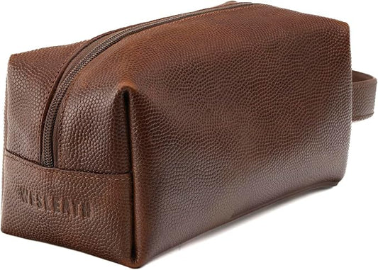 Leather Toiletry Bag for Men – Water Resistant Travel Dopp Kit - Premium Full Grain Leather Cosmetic Case- Perfect Gifts for Him - Mens Toiletry Bag (Whiskey) by FinecraftedLeatherGoods