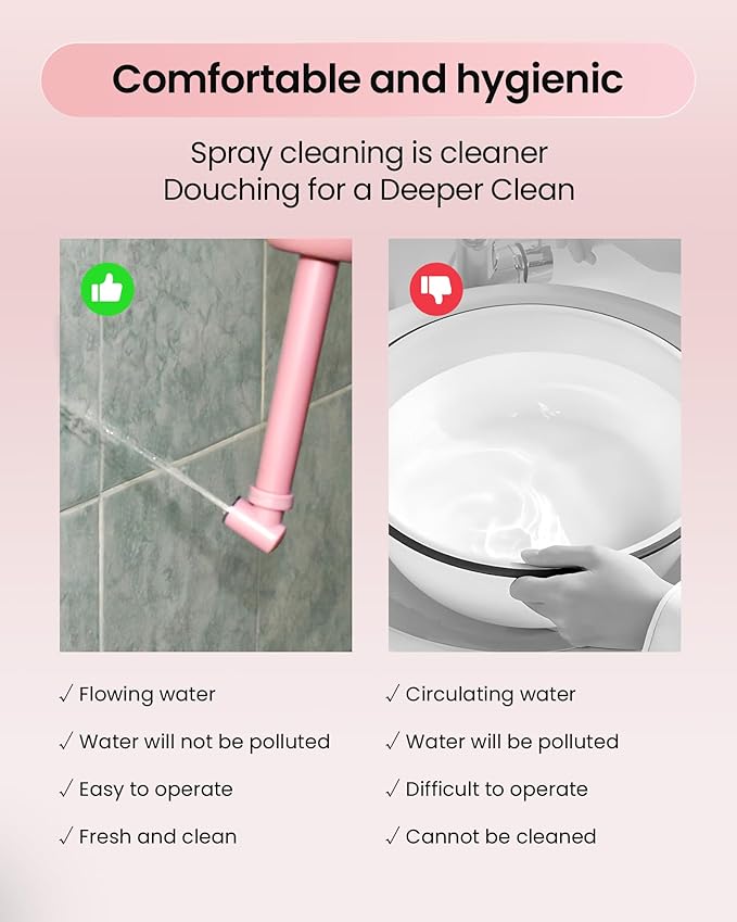 Portable Bidet for Travel & Camping - Manual Squeeze Handheld Peri Bottle for Feminine Hygiene, 3 Leak-Proof Seals, Extendable Sprayer with Rotating Nozzle for Men & Women (Upgrade Pink, General)