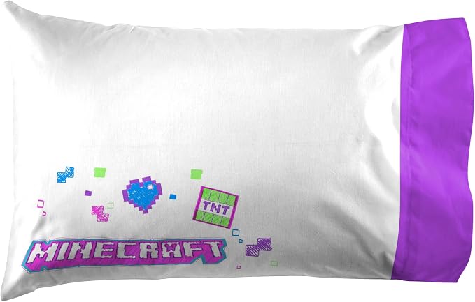 Jay Franco Kids Sheet Set with Fitted, Flat Sheets & Pillow Cover - Ultra-Soft Bedding with Pillowcase for Room Decor, Purple - Minecraft, 3 Piece Twin - Image 3