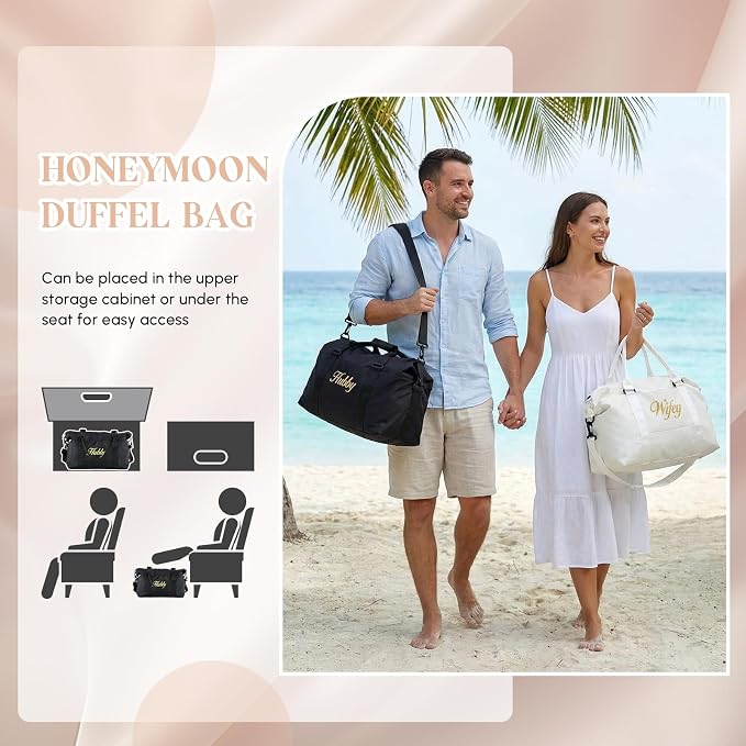 Sanwuta 4 Pcs Wifey Hubby Duffel Bag Set 2 Honeymoon Travel Bags with 2 Toiletry Pouches Weekender Gym Tote for Couple Wedding Engagement Valentines His Hers Gifts Bridal Shower Gifts - Image 6