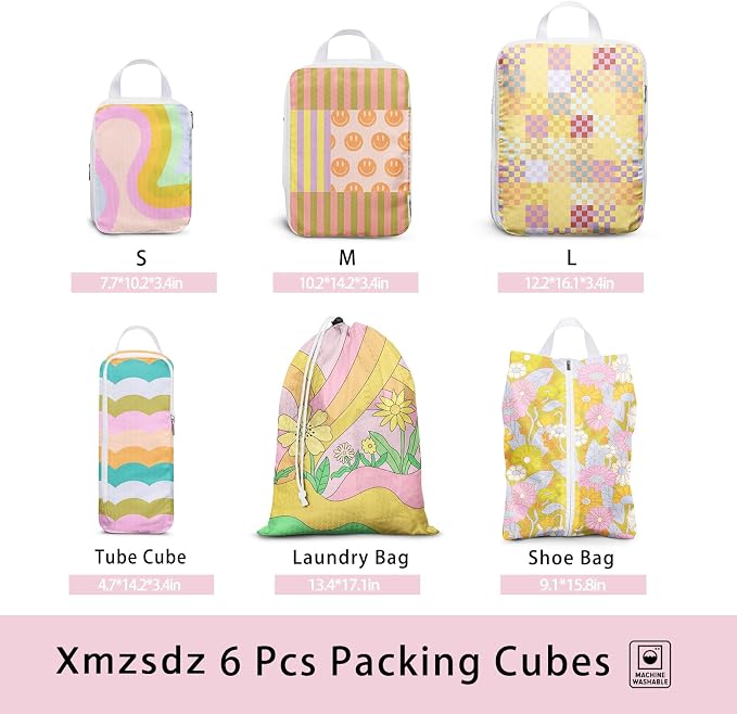 6 Pcs Compression Packing Cubes, Packing Cubes for Travel, Waterproof Luggage Organizer Bags Set, Cute Packaging Cubes for Women Kids Backpack Carry-Ons - Image 3