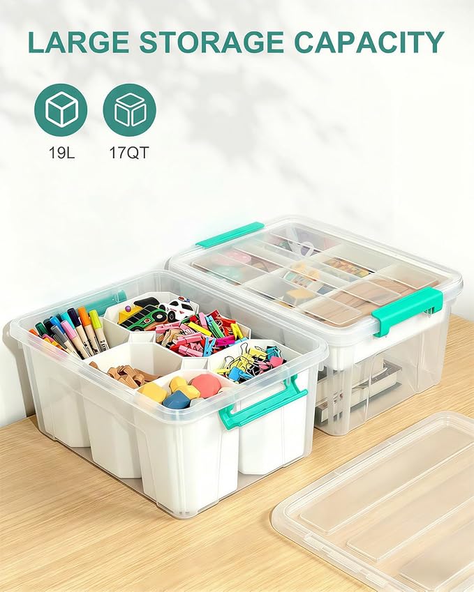 EOENVIVS Clear Stackable Storage Organizer Box with Dividers, Multi-Functional Container for Building Blocks, Toys, Crafts and Tools - Image 6