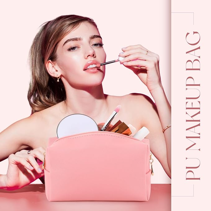 Kigeli Aesthetic Makeup Bags PU Leather Cosmetic Pouches Waterproof Plain Toiletry Bags Makeup Pouches Bulk for Women Party Gift Travel Storage Organizer(Pink Series,7.1 x 2.8 x 4.3 in) - Image 3
