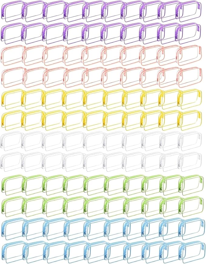 120 Pcs Clear Makeup Bags Bulk Mon Gifts Bag Tsa Approved Toiletry Bag for Travel Transparent Cosmetic Bag PVC Waterproof Travel Small Pouches with Zipper for Men and Women (Vivid Color) by Home