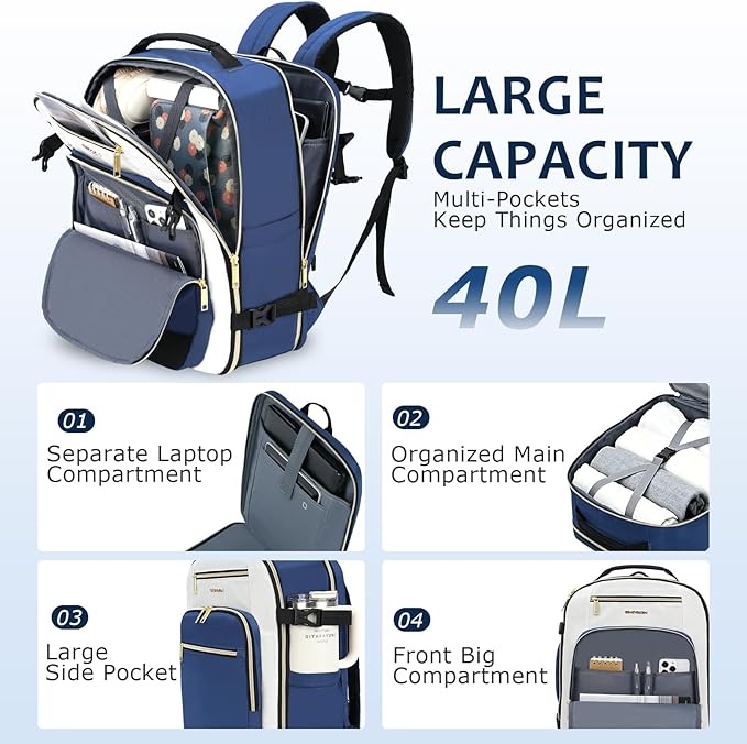 EMPSIGN 40L Travel Backpack for Women & Men | Airline Approved Carry On, TSA Personal Item Bag, Waterproof, Overnight Weekender Essentials, Fits 17" Laptop - Image 2