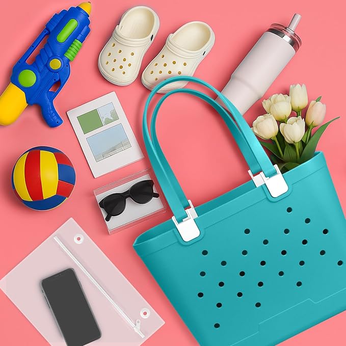 X-Large Rubber Beach Tote Bag, 18.9 "L x 9.4 "W x 13.8 "H Waterproof EVA Beach Totes with Zipper Pocket - Image 3