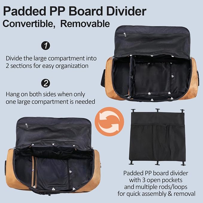 Bagenerous 110L/140L Expandable Soft-Sided Foldable Duffle Bag with 2 Rubber Wheels,Packable 32” Rolling Carry-On with Multi-Pockets & Compartments,Coffee - Image 4