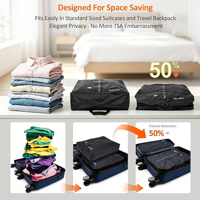 AGPTEK Travel Vacuum Bags with Mini Pump, IP67 Waterproof 2PCS Compression Bags for Carry on Luggage and Backpack, Electric Air Pump with 5 Nozzles & LED Light, Vacuum Seal Packing Cubes for Clothes - Image 3